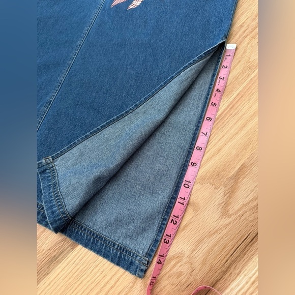 Vintage Haik's Denim Modest Patchwork Hearts Maxi Dress Buckle Straps Sz Large - Picture 12 of 14